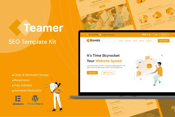 Teamer SEO marketing Elementor template kit preview