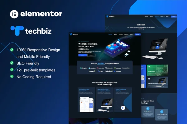 TechBiz tech company Elementor Pro template kit preview