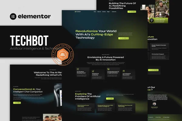 Techbot AI and technology services Elementor template kit preview