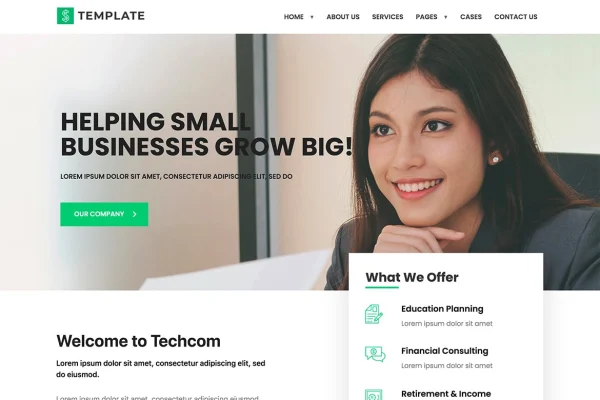 Techcom investment consulting Elementor template kit preview