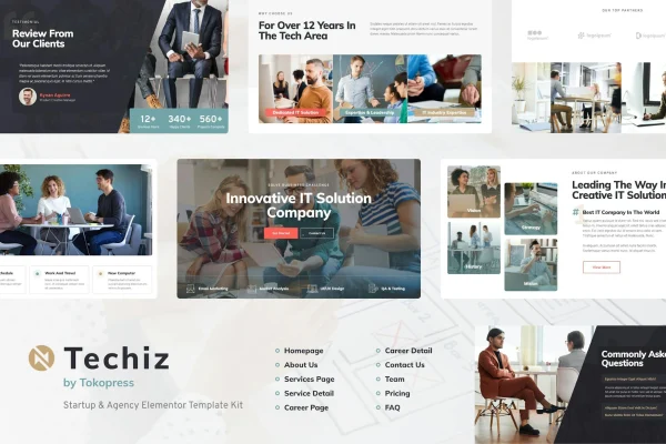 Techiz IT solutions and services company Elementor template kit preview