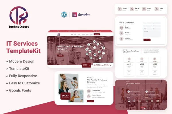 Techno Xpert Elementor template kit preview for a software agency and IT services website