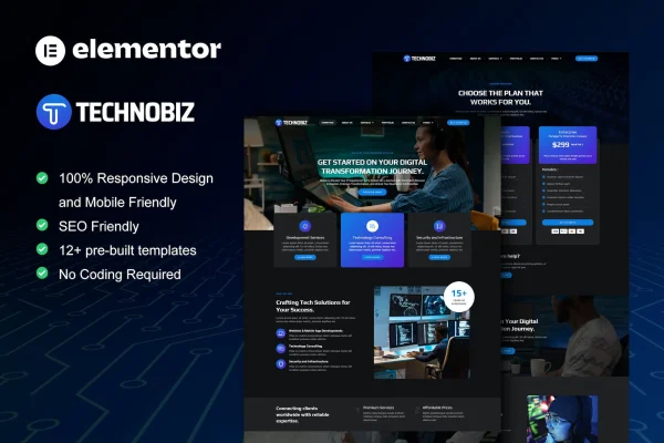 TechnoBiz IT solutions and services Elementor Pro template kit preview