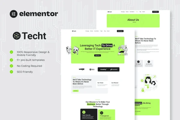 Techt IT solutions and services company Elementor template kit preview