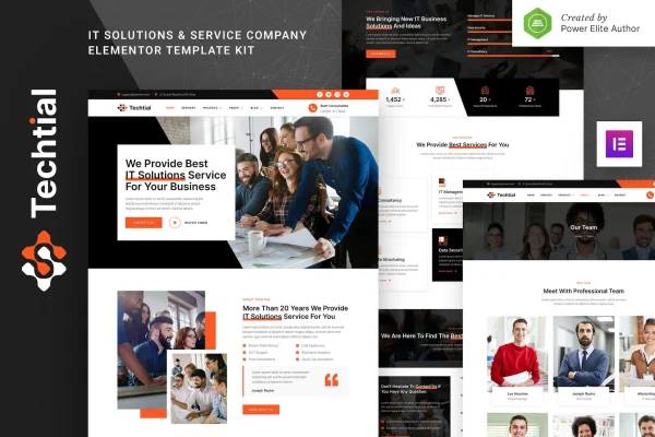Techtial IT solutions and services Elementor template kit preview