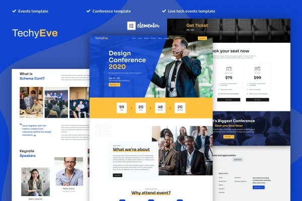 TechyEve event and conference Elementor Pro template kit cover image