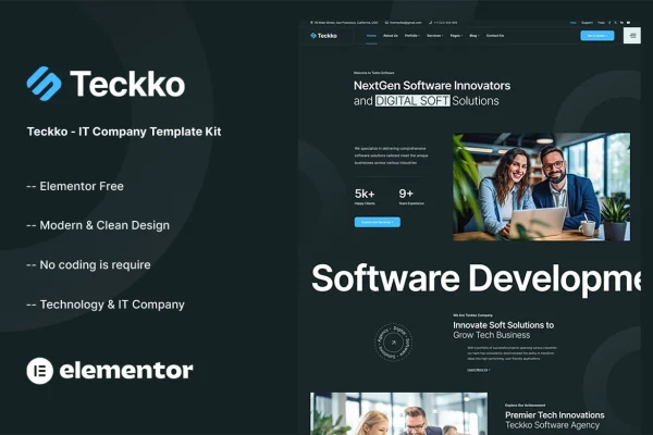 Teckko IT company Elementor template kit cover image