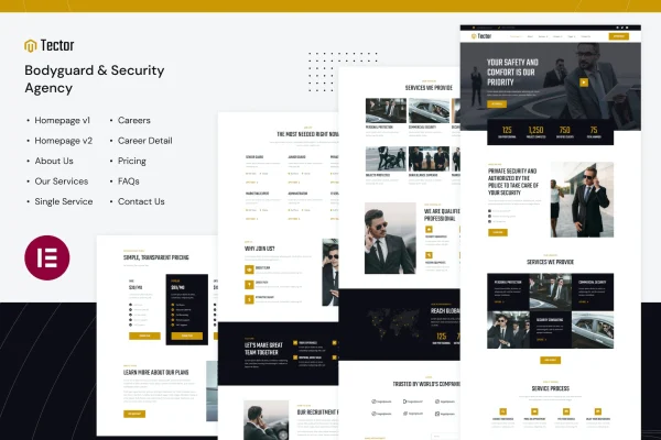 Tector bodyguard and security agency Elementor template kit preview