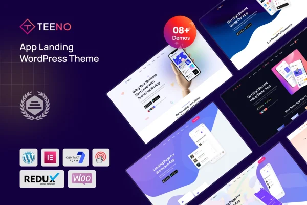 Teeno app landing WordPress theme preview