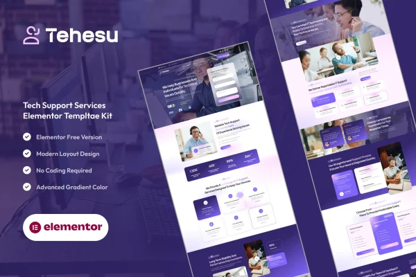 Tehesu tech support services Elementor template kit preview