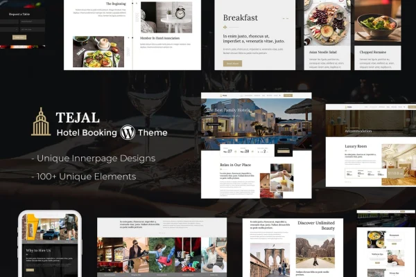 Tejal resort and hotel booking WordPress theme preview