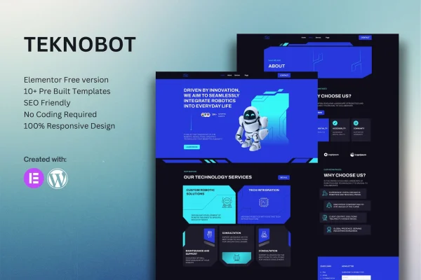 Teknobot AI and Robotics Elementor template kit page previews