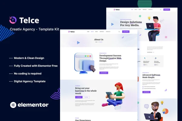 Telce creative agency Elementor template kit cover image