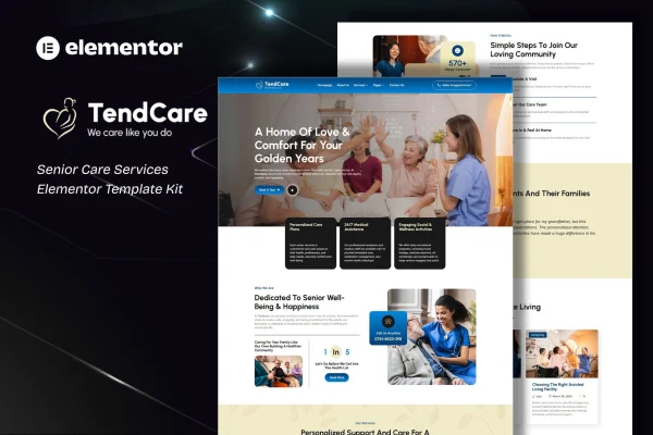 TendCare senior care services Elementor template kit preview