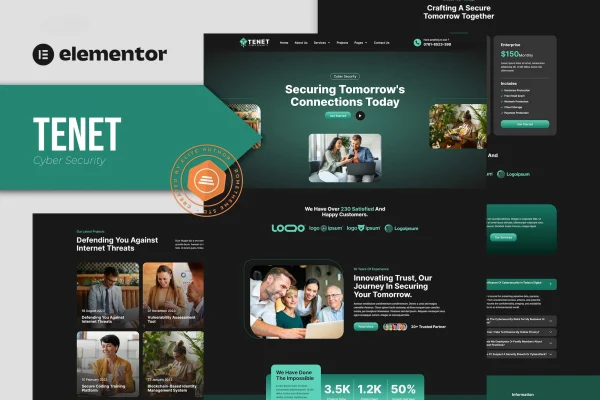 Tenet cyber security services Elementor Pro template kit preview