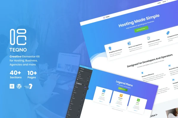 Teqno tech agency Elementor template kit cover showing page previews