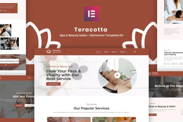Teracotta spa and beauty salon Elementor template kit cover