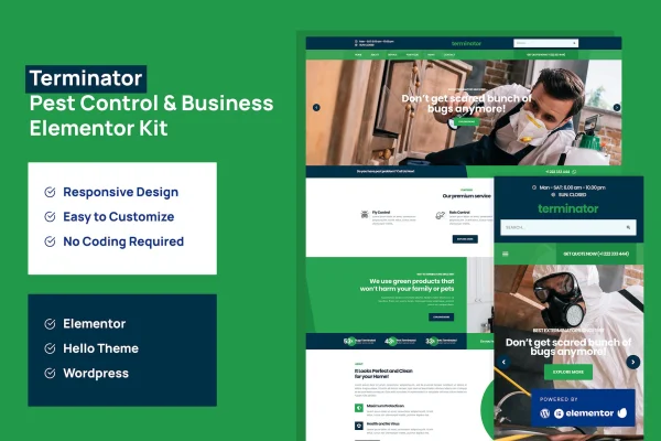 Terminator pest control Elementor template kit preview