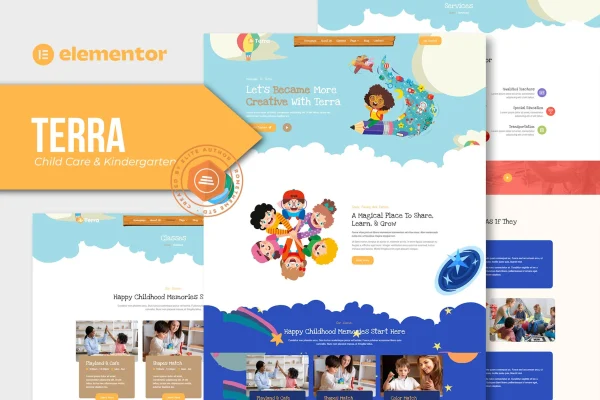 Terra child care and kindergarten Elementor template kit preview
