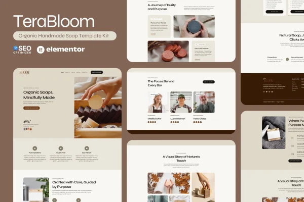TerraBloom organic handmade soap Elementor template kit preview