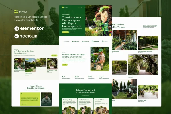 Terrace gardening and landscape services Elementor template kit preview