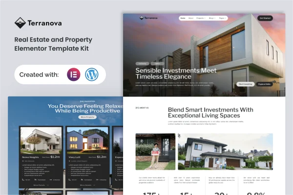 Terranova real estate and property Elementor template kit preview