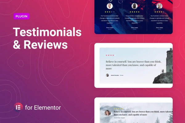 Testimoner for Elementor plugin banner with testimonial and review blocks