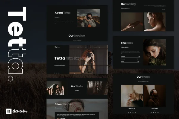 Tetta photography and portfolio Elementor template kit preview