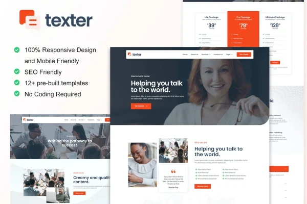 Texter content writing agency Elementor template kit preview