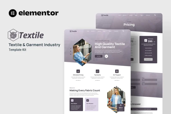Textiles garment industry Elementor template kit cover image