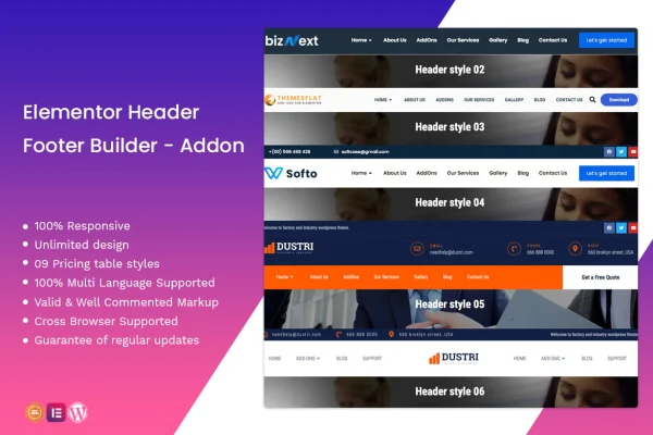 TF Header Footer Addon For Elementor plugin banner