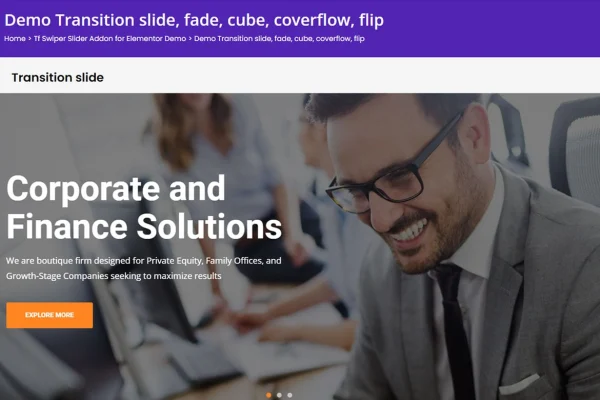 TF Slide Swiper Addon For Elementor plugin banner showing a slider widget