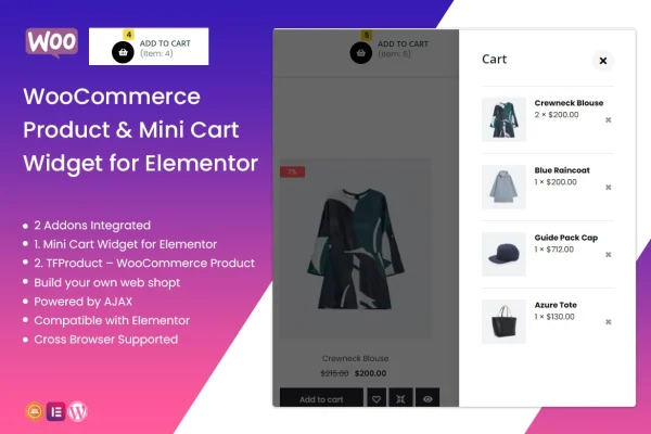 TF Woo Product Mini Cart Addon For Elementor plugin banner