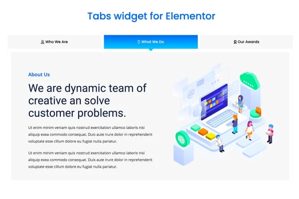 TFTabs Addon For Elementor plugin banner showing a tabbed content widget