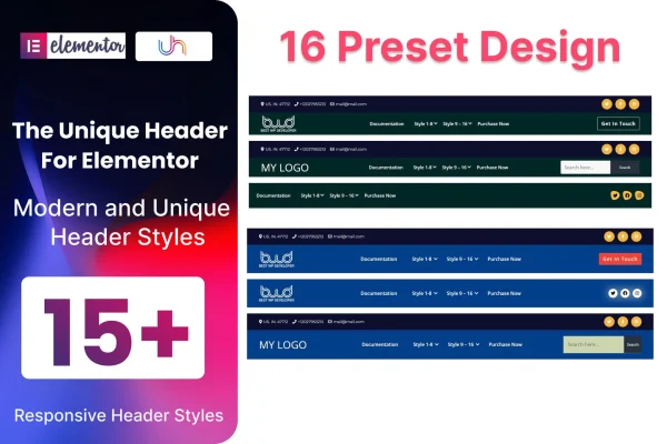 The Unique Headers Elementor header addon plugin banner