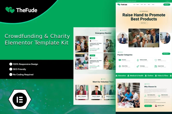 TheFude crowdfunding and charity Elementor template kit preview