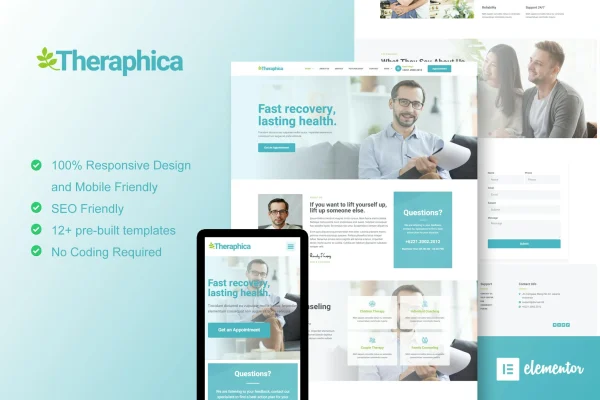Therapica mental health and psychologist Elementor template kit preview