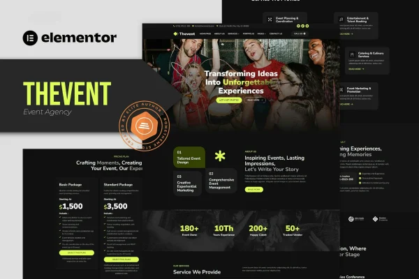 Thevent event agency Elementor template kit preview