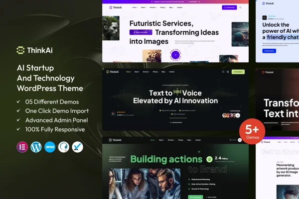 Think AI WordPress theme preview for AI startups and technology businesses