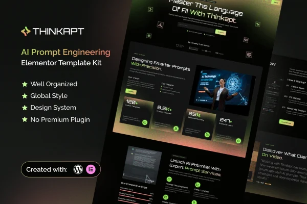 Thinkapt AI prompt engineering Elementor template kit preview
