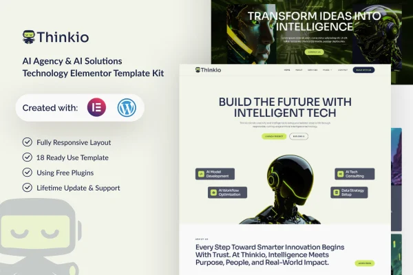 Thinkio AI agency Elementor template kit preview