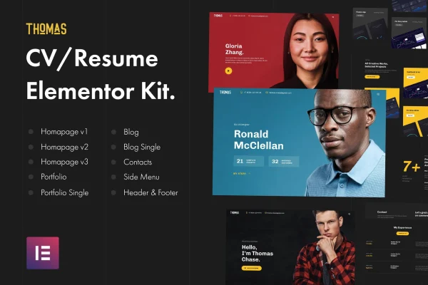 Thomas CV and Portfolio Elementor template kit preview