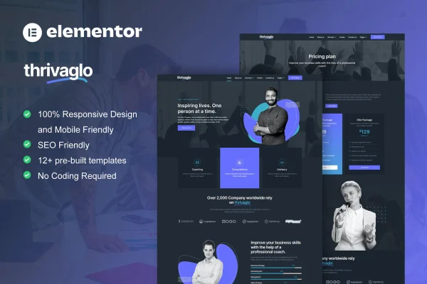 Thrivaglo business coach Elementor template kit preview