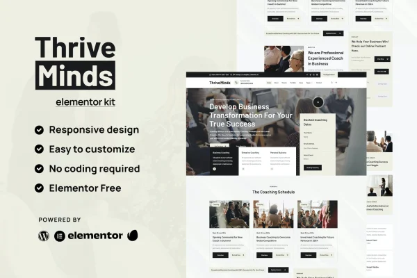 Thrive Mind business coach Elementor template kit preview