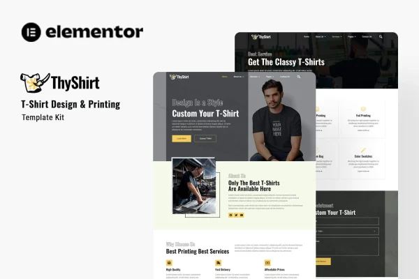 Thyshirt t-shirt design and printing Elementor template kit preview