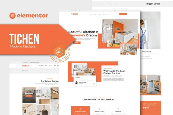 Tichen modern kitchen Elementor template kit cover image