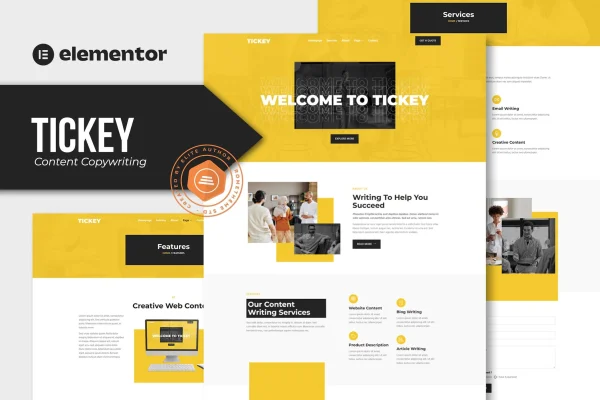 Tickey copywriting services Elementor template kit preview
