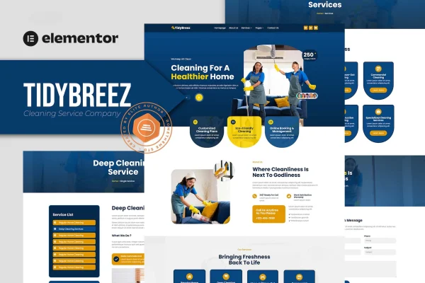Tidybreez cleaning service Elementor template kit cover image