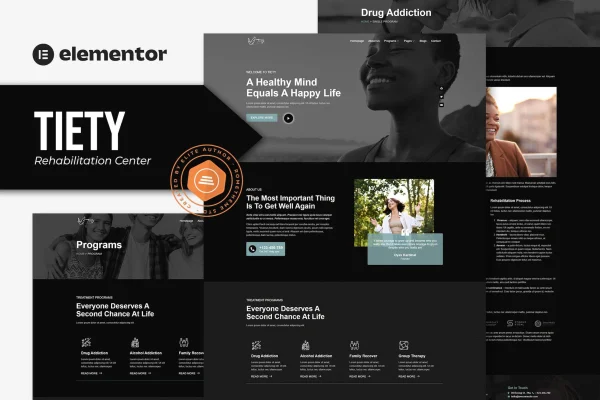 Tiety addiction recovery and rehabilitation center Elementor template kit preview