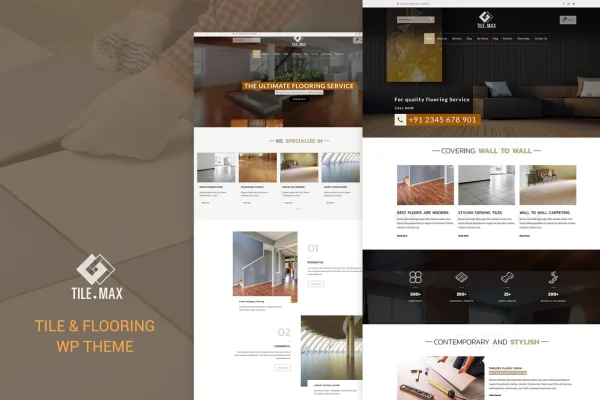 Tile Max WordPress theme preview for a tile and flooring business website